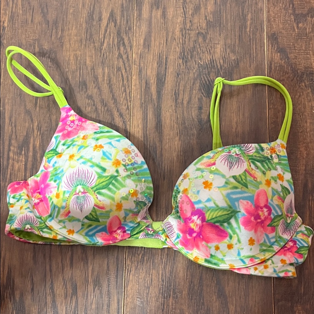 Victoria's Secret Floral Bra - Green and Pink